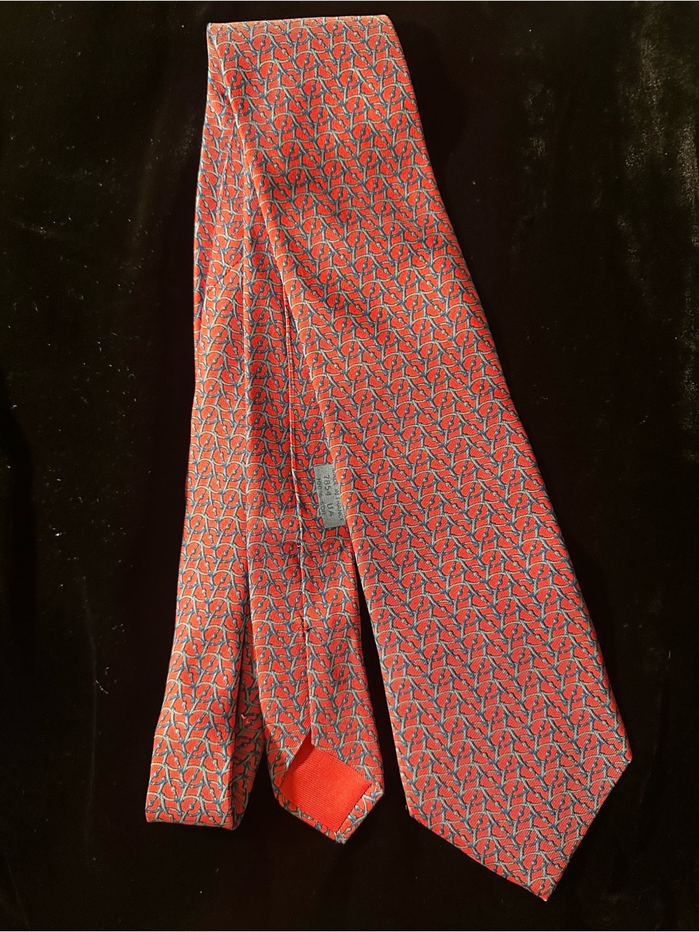 Hermes Red and Blue Micro-Pattern Silk Tie